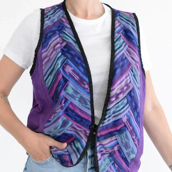 World Folk Art Imports Purple Aztec 100% Cotton Handmade Sleeveless Vest  LG - Picture 3 of 11